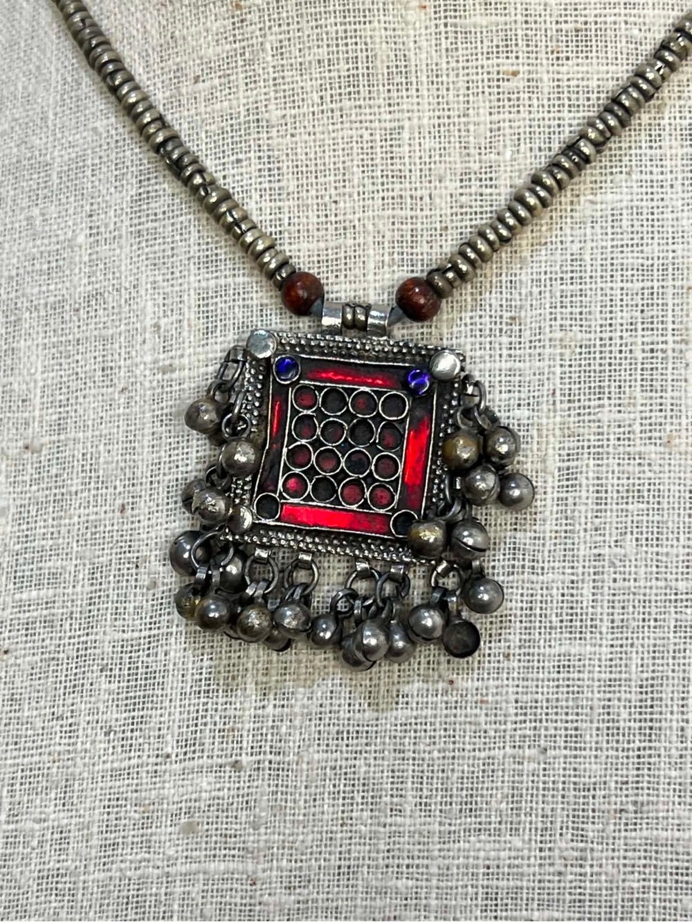 Vintage Kuchi Tribal Necklace Red Blue Pendant Boho Ethnic Jewelry